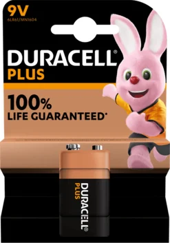 Duracell Plus 9V 6LR61 Alkaline Battery (1 Pack)