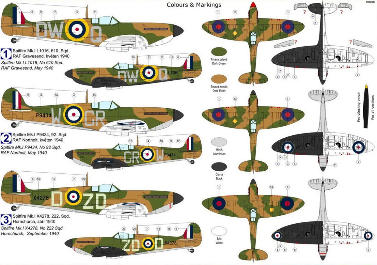 KPM 1/72 Supermarine Spitfire Mk.IA Black & White Model Kit