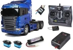 Tamiya 1/14 RC Scania R620 6X4 Highline Truck Blue Super Package Deal